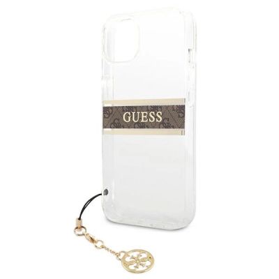 6. Guess GUHCP13SKB4GBR iPhone 13 mini 5.4" Transparente Hardcase 4G Brown Strap Charm