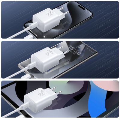 13. Joyroom JR-TCF20 USB-C PD 20W Netzwerkladegerät - Weiß + USB-C / USB-C-Kabel 1 m
