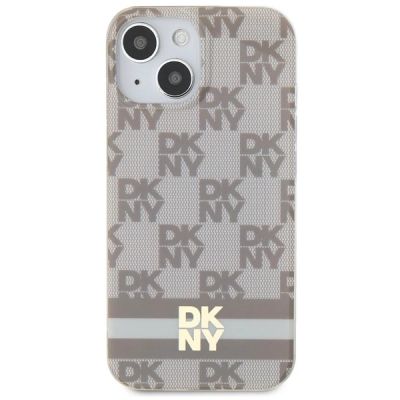 3. DKNY IML Checkered Mono Pattern & Printed Stripes MagSafe Hülle für iPhone 15 Plus / 14 Plus – Beige