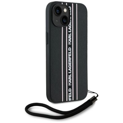 3. Karl Lagerfeld Saffiano Athleisure Stripes Cord iPhone 15 Hülle - Rosa