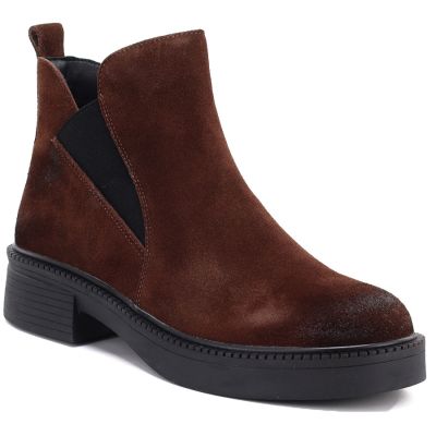 Damen-Ankle-Boots aus Leder mit Blockabsatz, braun, Vinceza 133128