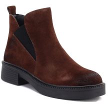 Damen-Ankle-Boots aus Leder mit Blockabsatz, braun, Vinceza 133128