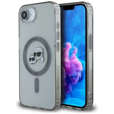 Karl Lagerfeld IML Metal Karl & Choupette Heads MagSafe iPhone 16e Hülle - Schwarz