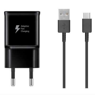 3. Samsung EP-TA200EBE USB-A 15W Wandladegerät mit EP-DR140ABE USB-A - USB-C Kabel (OOB Bulk - Ersatzverpackung) - Schwarz
