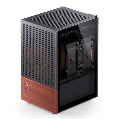 17. Jonsbo T6 Gehäuse, Mini-Tower, Mini-ITX, gehärtetes Glas, Holz – Schwarz