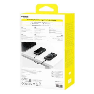 7. Baseus Bipow 2 20000mAh 20W Powerbank mit Digitalanzeige und integriertem USB-C-Kabel – Schwarz