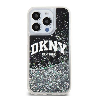 3. DKNY Liquid Glitter Hülle mit großem Logo für iPhone 15 Pro – Schwarz