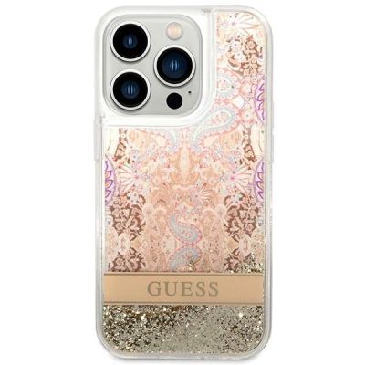 3. Guess Paisley Liquid Glitter Hülle für iPhone 14 Pro - Gold