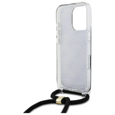 6. Guess Crossbody Cord 4G Print Case mit Lanyard für iPhone 16 Pro – Schwarz