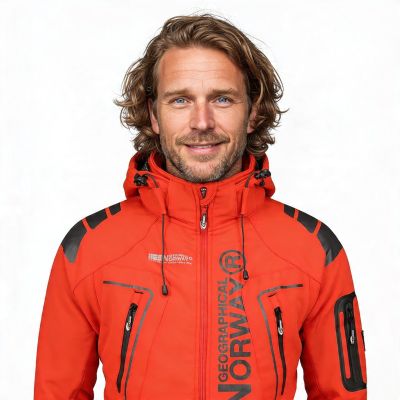 6. Geographical Norway Techno MEN 056 BS3 Herren Sportjacke mit verstellbarer Kapuze, wasserdicht, rot (WU1060H/GN)