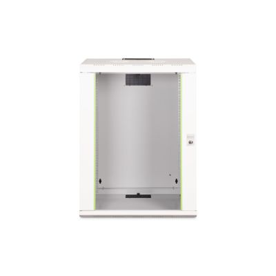 19. Digitus Unique 19" 16U Wand-Netzwerkschrank 600x450 mm, Glastür, grau, ungeteilt, montiert, 100 kg