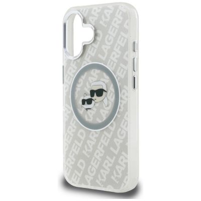 6. Karl Lagerfeld IML Glitter Karl & Choupette Heads Logo MagSafe iPhone 16 Hülle - Grau