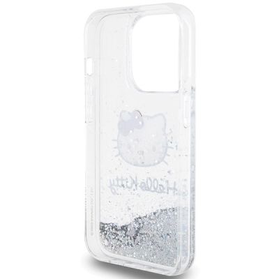 7. Hello Kitty Liquid Glitter Charms Kitty Head Hülle für iPhone 14 Pro Max – Silber