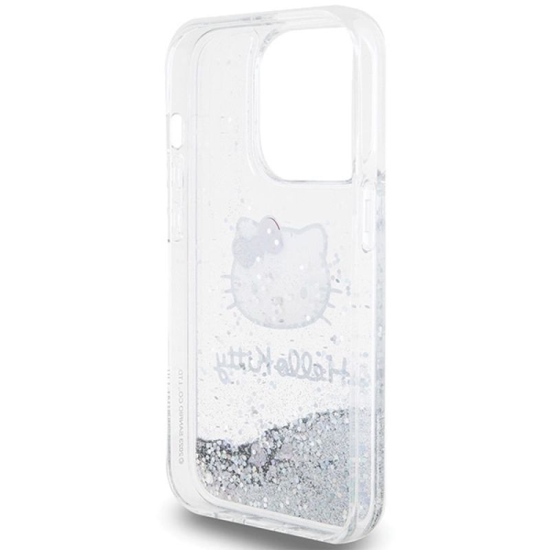 7. Hello Kitty Liquid Glitter Charms Kitty Head Hülle für iPhone 14 Pro Max – Silber