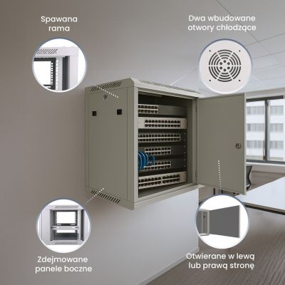 13. Extralink Rack-Schrank 9U 600x600 ASP Grau, Wandmontage, Tür aus massivem Blech