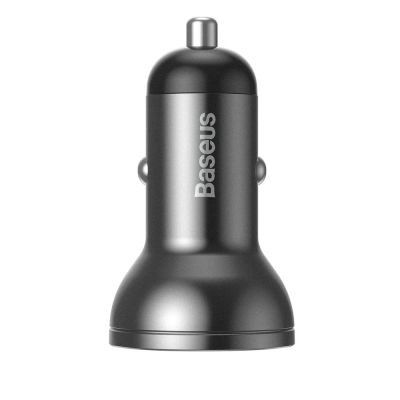 4. Baseus Autoladegerät 2x USB 4,8A 24W mit LCD + 3ins1 Kabel USB - USB Typ C / micro USB / Lightning schwarz (TZCCBX-0G)