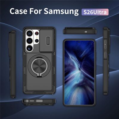 8. Samsung Galaxy S26 Ultra Hülle mit verschiebbarer Kameraabdeckung und drehbarem Ständer, kompatibel mit MagSafe – Schwarz