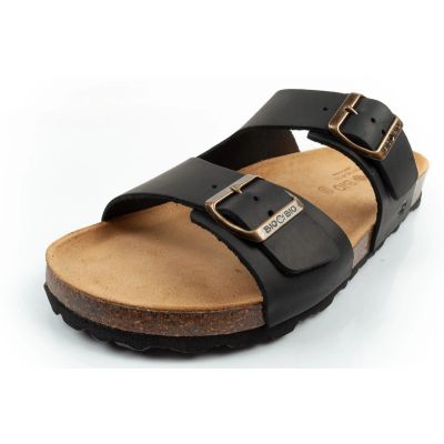 3. Bio Bio Herren-Slipper, profilierte Flip-Flops, Naturleder, schwarz
