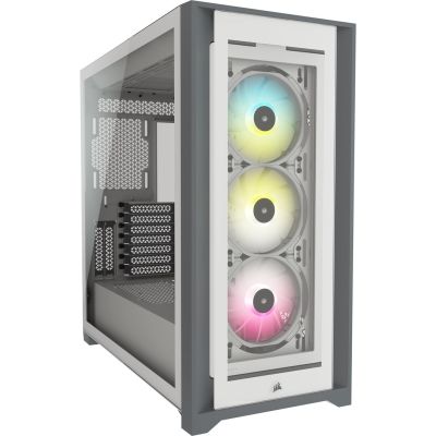 2. Corsair iCUE 5000X RGB Mid-Tower ATX Gehäuse mit Seitenwand aus gehärtetem Glas, Weiß (CC-9011213-WW)