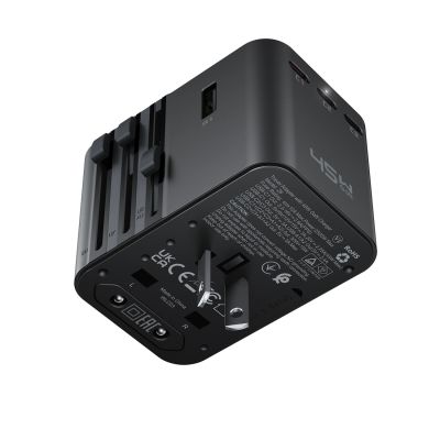 4. Acefast Z8 GaN 45W Reiseadapter 3x USB-C + 2x USB-A Reise-Wandladegerät mit 2500W-Netzsteckdose – Schwarz