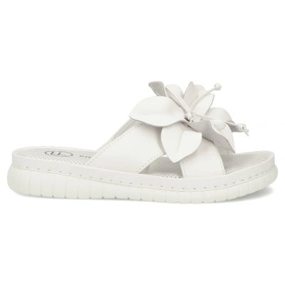 Damen-Flip-Flops aus Leder mit Blume, weiß, Filippo DK7762