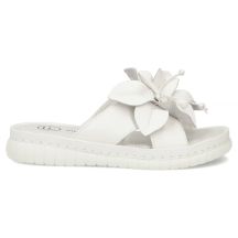 Damen-Flip-Flops aus Leder mit Blume, weiß, Filippo DK7762