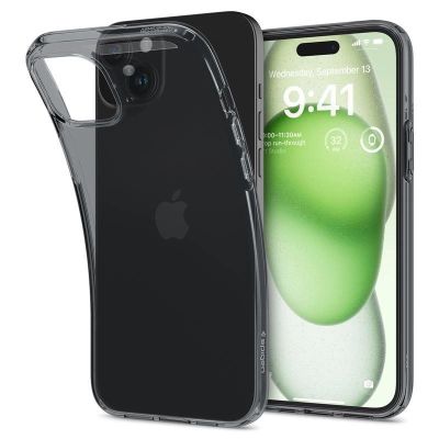 8. Spigen Crystal Flex Hülle für iPhone 15 Plus – grau und transparent