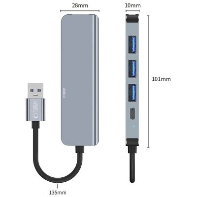 4. HUB Tech-Protect V0 5in1 USB-A – USB-A 3.0 / 3x USB-A 2.0 / USB-C – grau