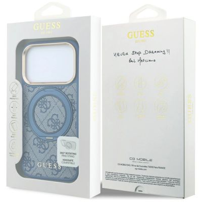 8. Guess Ring Stand 360 4G Classic Logo MagSafe Hülle für iPhone 18 Pro / 17 Pro - Blau