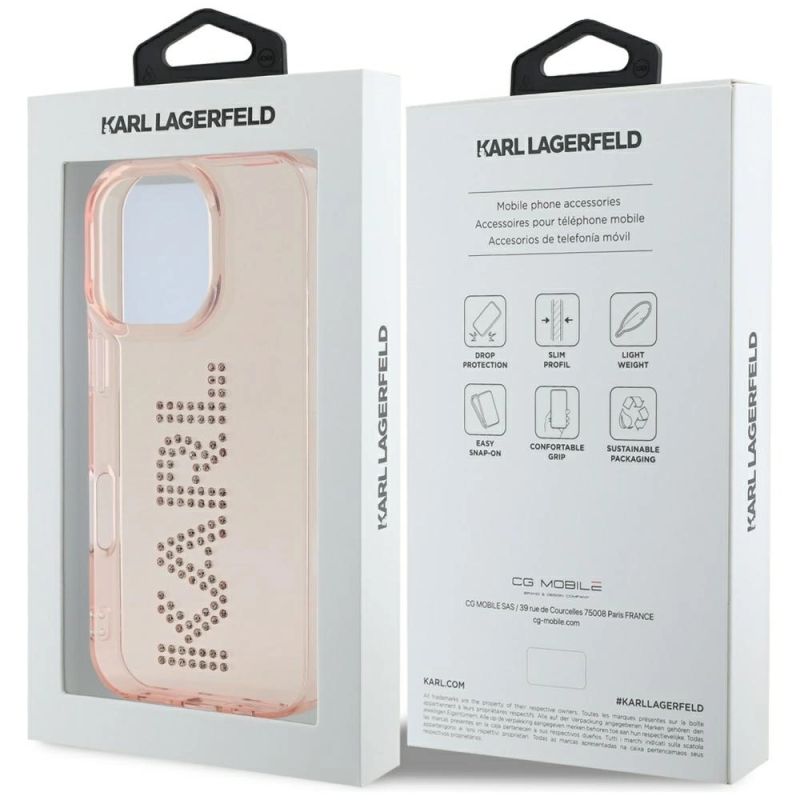 8. Karl Lagerfeld IML Strass Logo iPhone 16 Pro Hülle - Rosa