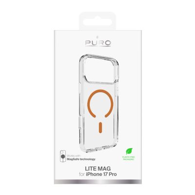 2. Puro Lite Mag TPU+PC Hülle kompatibel mit MagSafe für iPhone 17 Pro - Transparent mit orangefarbenem Ring