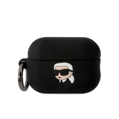 Karl Lagerfeld KLAP2RUNIKK AirPods Pro 2 Hülle schwarz/schwarz Silikon Karl Head 3D