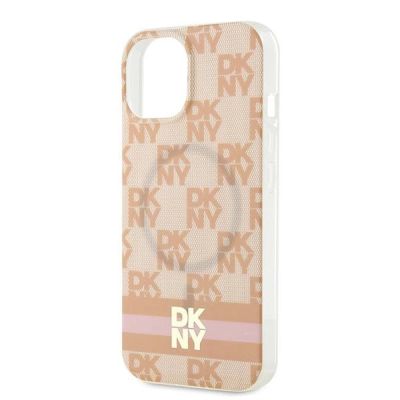 6. DKNY IML Checkered Mono Pattern & Printed Stripes MagSafe-Hülle für iPhone 15 / 14 / 13 – Rosa