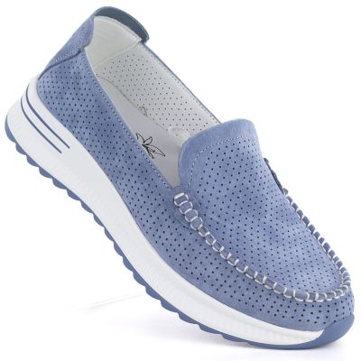 Ledermokassins mit dicker Sohle, durchbrochenes Muster, blau, Jezzi 9793