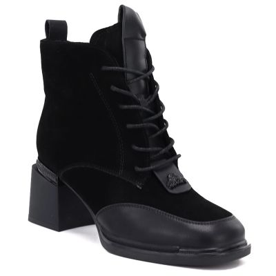 Damen-Lederstiefeletten aus schwarzem Veloursleder Artiker 59C0116