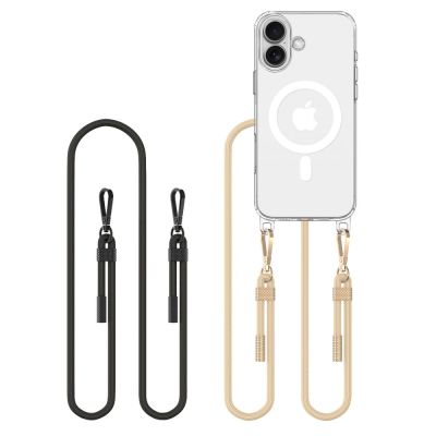 Tech-Protect FlexAir Chain MagSafe Hülle für iPhone 16 – transparent + 2 Lanyards (schwarz und graubraun)