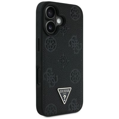 4. Guess Grained Hot Stamp Peony Triangle Logo MagSafe Case für iPhone 16 - Schwarz