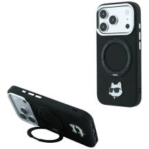 Karl Lagerfeld mit Ringständer 360 Choupette Head Pin MagSafe Hülle für iPhone 18 Pro Max / 17 Pro Max - Schwarz
