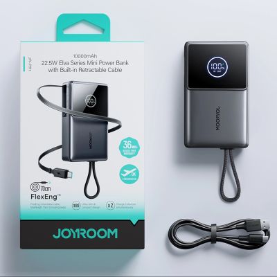 15. Joyroom JR-PR1 10000mAh 22,5W Powerbank mit integriertem einziehbarem USB-C-Kabel - Schwarz