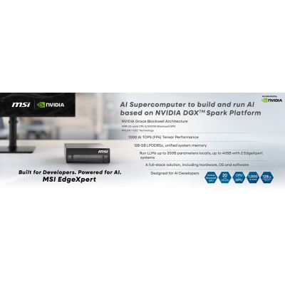 8. MSI AI EdgeXpert MS-C931 ARM Cortex-X925 10-Kern + ARM Cortex-A725 10-Kern, 128 GB LPDDR5x SSD, 4 TB M.2 NVMe, NVIDIA GB10, Grace Blackwell Superchip, 1000 AI TOPS (FP4, Sparse), WiFi 7, 10GbE, NVIDIA DGX OS