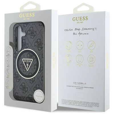 8. Guess 4G Glitter Triangle Buttons MagSafe Hülle für Samsung Galaxy S25 schwarz