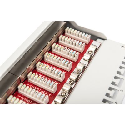 6. Digitus Patchpanel 10'' 12x RJ45, LSA-Level, Cat.6A, geschirmt, 1 HE, grau, Kabelführung