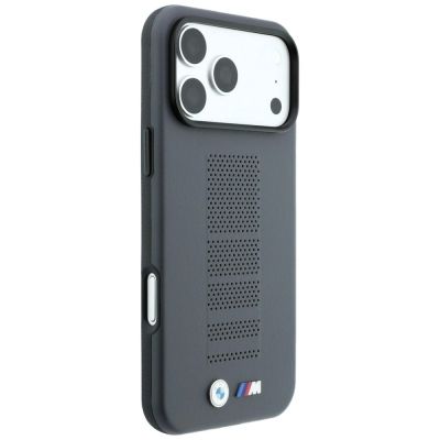 4. BMW M Blue Perfo Metal Logo MagSafe Hülle für iPhone 18 Pro Max / 17 Pro Max - Grau