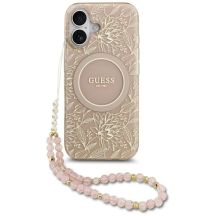 Guess IML Flowers Electro Pearl Strap MagSafe iPhone 17 Hülle - Pink