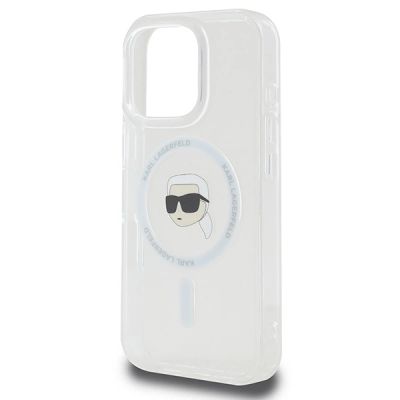 6. Karl Lagerfeld IML Metall-MagSafe-Hülle mit Karl-Kopf für iPhone 16 Pro – Weiß