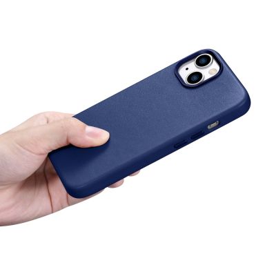 21. iCarer Case Lederhülle für iPhone 14 Plus Echtlederhülle blau (kompatibel mit MagSafe)