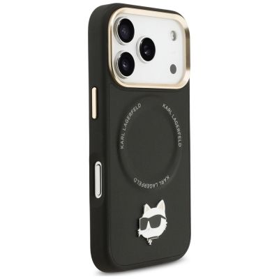 4. Karl Lagerfeld Big Strap Choupette Metal Logo MagSafe Hülle für iPhone 17 Pro Max – Schwarz