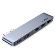 HUB Ugreen 60559 2x USB-C / USB-C PD (Thunderbolt 3, 100 W, 4K 60 Hz, 10 Gbit/s) / HDMI 4K 30 Hz / 3x USB 3.0 für MacBook Pro / Air – Grau