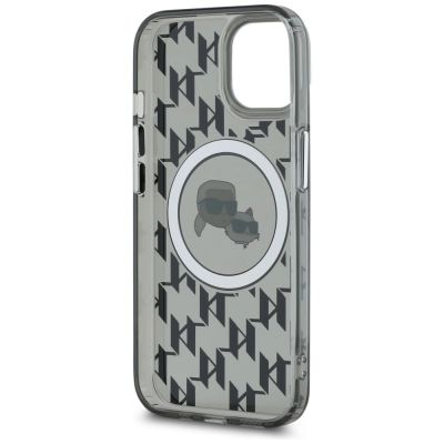 7. Karl Lagerfeld IML Monogram Karl & Choupette Head MagSafe Hülle für iPhone 15 Plus – Schwarz