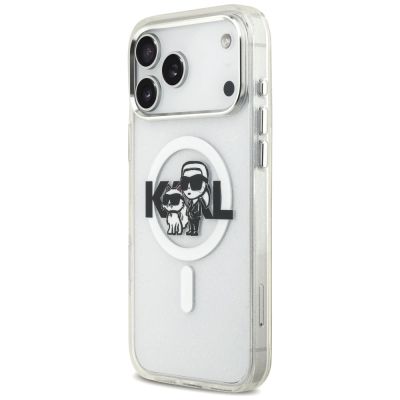 2. Karl Lagerfeld IML Glitter Karl & Choupette Sketch Logo MagSafe Case für iPhone 17 Pro Max – Transparent